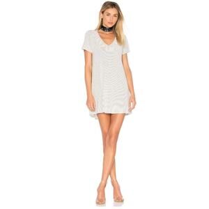 Michael Lauren Revolve V-Neck Striped White Black T-Shirt Dress L Short Sleeve